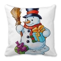 Square peach skin pillowcase featuring a cute cartoon snowman with gift boxes - 18x18 Inch / Snowman with Broom and Gift (14)
