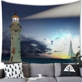 Lighthouse nautical tapestry with sailboat and sunset scene hanging above a sofa - 11 / 100x70(Peach Skin)
