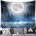 Mystic moon and forest tapestry hanging over a grey sofa for interior home decor - 100x70cm (Peach Skin) / Misty Full Moon Forest (Style 11)