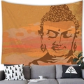 Zen Buddha wall tapestry in vintage brown tones hanging above a modern living room sofa - Retro Abstract Buddha Style (100x70 Peach Skin) / 100x70(Peach Skin)