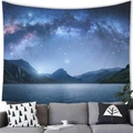 Starry night forest and lake landscape tapestry for home wall decor - Galaxy Lake Mountains (15)