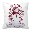 Square peach skin pillowcase featuring a cute cartoon snowman and red hearts design - 18x18 Inch / Snowman and Hearts Illustration (15)