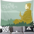Modern living room wall decor showing a golden Buddha tapestry against a forest backdrop - Zen Forest Great Buddha Style (100x70 Peach Skin) / 100x70(Peach Skin)