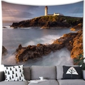Lighthouse scenery wall tapestry featuring a coastal sunset above a modern grey sofa - 12 / 100x70(Peach Skin)