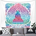 Detail showing the colorful Buddha silhouette tapestry on a wall above a sofa in a living room - Vesak Day Colorful Buddha Style (100x70 Peach Skin) / 100x70(Peach Skin)