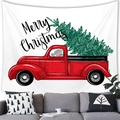 Merry Christmas tapestry with vintage red truck and green tree over a grey sofa - Classic Red Pickup (14)