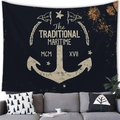Vintage maritime tapestry featuring anchor and nautical flag above a grey sofa - Traditional Maritime Anchor Style