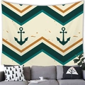 Nautical anchor tapestry with geometric stripes for home wall decor and living room setup - Green Yellow V-Stripe Anchor Style