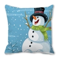 Square peach skin pillow featuring a smiling cartoon snowman with a green striped scarf - 18x18 Inch / Smiling Snowman with Green Scarf Style (17)