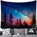 Starry galaxy forest landscape tapestry wall hanging over a grey sofa for home decor - 100x70cm (Peach Skin) / Dreamy Galaxy Forest (Style 12)