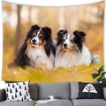 Detailed close-up of Sheltie dogs in autumn forest printed on fabric wall tapestry - 100cmx70cm / Sheltie Forest Style (19)