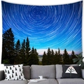 Starry night sky forest tapestry with blue pine trees hanging over a gray sofa - Blue Star Trails Forest (13)