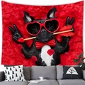 Bulldog wall tapestry with watercolor festive dog pattern for home decor - 100cmx70cm / French Bulldog Heart Sunglasses Style (13)