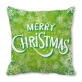 Groene kerstkussenhoes met witte sneeuwvlokpatronen en Merry Christmas tekst opdruk - Groene Achtergrond Witte Sneeuwvlok Tekst (3) / 45x45 cm