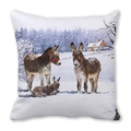Christmas pillowcase featuring artistic donkey oil painting in a snowy winter forest - 18x18 Inch / Donkey Cabin Snow Scene (21)