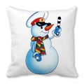 Square white pillowcase with a cartoon snowman wearing a striped scarf and red hat - 18x18 Inch / Snowman Officer Style (17)