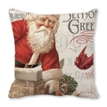 Vintage Christmas pillowcase with Santa Claus and red bird on peach skin fabric - 18x18 Inch / Retro Letter Style Santa (18)