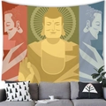 Modern Zen Buddha tapestry featuring artistic geometric color blocks for wall decor - Triple Buddha Geometric Style (100x70 Peach Skin) / 100x70(Peach Skin)