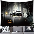 Tapisserie murale Halloween avec citrouilles pour décoration festive de salon - 100x70cm (Peau de pêche) / Forêt sombre et lettrage artistique jaune (18)