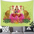 Lush green Goddess Lakshmi tapestry with floral motifs and ornate golden elephants decor - Grass Green Elephant Goddess Style (100x70 Peach Skin) / 100x70(Peach Skin)
