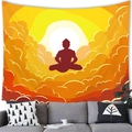 Meditating Buddha wall tapestry with sunset clouds over a modern grey sofa décor - Sunset Buddha Silhouette Style (100x70 Peach Skin) / 100x70(Peach Skin)