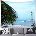 Watercolor nautical tapestry with tropical lighthouse and palm leaf design on white wall - 13 / 100x70(Peach Skin)