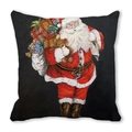 Christmas pillow cover featuring vintage Santa Claus with gift bag on black backdrop - 18x18 Inch / Black Background Santa with Bag (19)