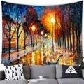 Watercolor impressionist street scene wall tapestry featuring a warm rainy night oil painting - 100x70cm / Rainy Night Light Shadow Street Style (17)