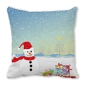 Christmas snowman pillow cover with colorful gift boxes on a snowy blue background - 18x18 Inch / Snowman in Snow with Gift Bags Style (19)