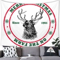 Christmas wall tapestry with monochrome reindeer head and festive red circular frame - Retro Farm Reindeer Head (11)