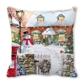 Detailaufnahme von Kissenbezug aus Pfirsichhaut mit weihnachtlichem Schneemann-Motiv - 45x45 cm / Britisches Häuschen Roter Briefkasten