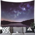 Starry night forest tapestry with galaxy and lake view hanging above a sofa - Deep Starry Sky Lake (18)