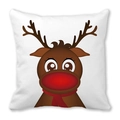 Détail d'un renne de Noël avec un nez rouge imprimé sur une taie d'oreiller blanche - Renne Chibi Nez Rouge Écharpe Rouge (38)