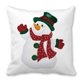 Christmas decorative throw pillow featuring a cute cartoon snowman on white peach skin fabric - 18x18 Inch / Snowman with Green Top Hat (19)