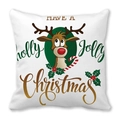 Housse de coussin de Noël avec motif renne et texte Holly Jolly sur tissu blanc doux - Renne Dessin Animé Nez Rouge Sucre (33)