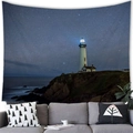Starry night lighthouse tapestry with deep blue and purple tones hanging over a sofa - 14 / 100x70(Peach Skin)
