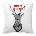 Gros plan sur la housse de coussin blanche avec renne minimaliste et imprimé Merry Christmas - Tête de Cerf Noir Texte Rouge (31)