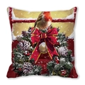 Weihnachtliche Kissenhülle mit Rotkehlchen und roter Schleife für Sofa-Dekoration - Stil 18 / 45x45cm