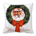 Christmas cushion cover with Santa Claus and green wreath on peach skin fabric - 18x18 Inch / Santa inside Wreath (20)