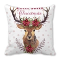 Détail de housse de coussin de Noël avec renne à l'aquarelle et texte festif - Renne Couronne Aquarelle Neige Rose (30)