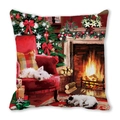 Detaillierter Weihnachtskissenbezug mit festlichem Kamin und Ölgemälde schlafender Hunde - Stil 17 / 45x45cm