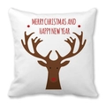 Détail d'un coussin de Noël en peau de pêche avec motif de renne et texte festif rouge - Vœux de Renne au Nez Rouge Classique (28)