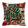 Weihnachtsbaum und Haustiere Ölgemälde quadratische Kissenhülle aus Pfirsichhaut - Stil 14 / 45x45cm