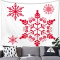 Christmas tapestry with red snowflake patterns hanging on white fabric for wall decor - Red Geometric Snowflakes (12)