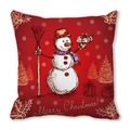 Red Christmas snowman peach skin pillowcase with Merry Christmas holiday print - 18x18 Inch / Red Background Snowman and Christmas Tree Style (20)