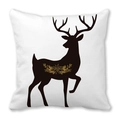 Vue détaillée de la housse de coussin avec élan noir et motifs floraux dorés de Noël - Silhouette de Renne Fleurs Dorées (22)