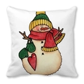White Christmas pillow case featuring hand-painted snowman with red scarf and green hat - 18x18 Inch / Hand-painted Style Snowman (20)