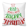 Détail de l'imprimé sapin de Noël en lettres sur taie d'oreiller carrée en peau de pêche - Style de Sapin de Noël Organisé Tricolore (28) / 45x45cm