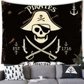 Pirate skull and anchors tapestry wall hanging in vintage black and yellow finish - Dead Sea Pirate Skull Style