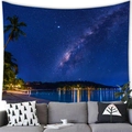 Arazzo galassia cielo stellato con spiaggia e palme sopra un divano in soggiorno - 200x150cm (Peluche corto) / Scena Notturna in Spiaggia Cielo (Stile 14)